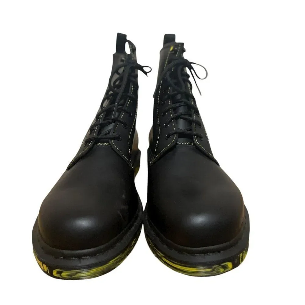 Dr. Martens 1460 marbled black yellow marbled sole leather boots NWOB Size 14